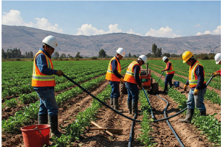 Sistema de riego por goteo en campo agrícola, tecnología de precisión, Maquinpe Group